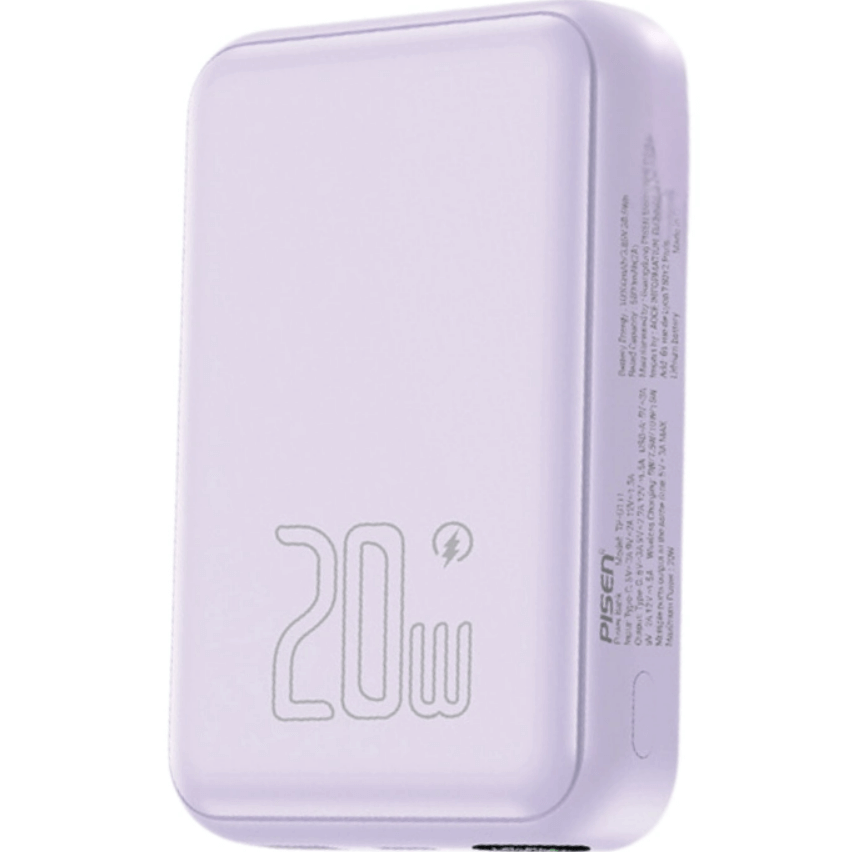 แบตเตอรี่สำรอง Pisen TP-D111-PUR 10,000mAh ชาร์จไร้สาย ชาร์จเร็วสูงสุด 20 วัตต์ PowerMag สีม่วง